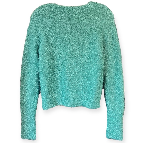 Sies Marjan Luxury Tinsel Sweater Metallic Fuzzy Sea Foam Crew Neck - Picture 9 of 16